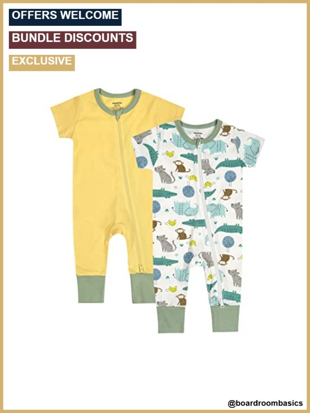 Unisex Baby 2 Pack Cotton Footless Pajamas Short Sleeve Romper 2 Way Zipper
